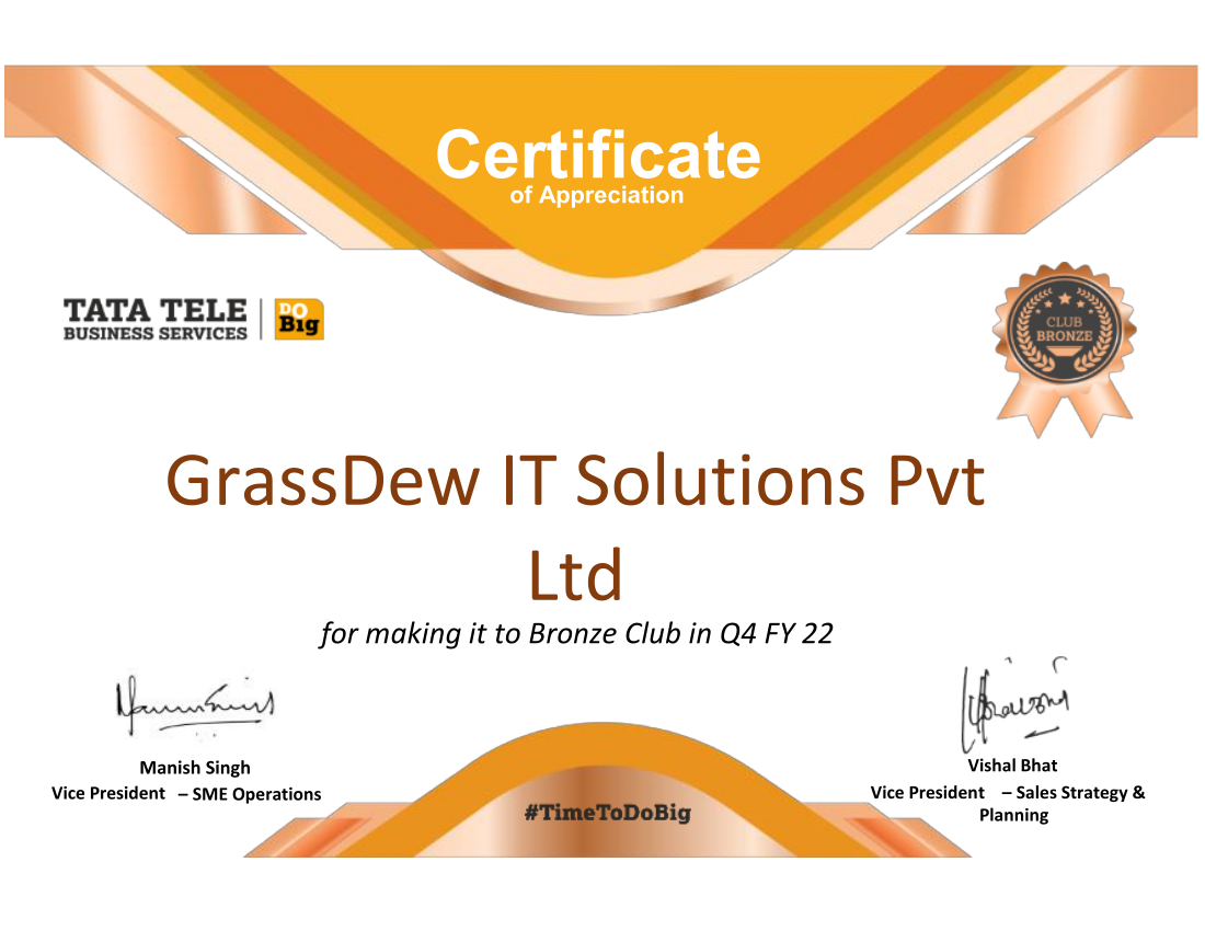 Congratulations to SecureClaw IT And Cybersecurity Pvt Ltd for making it to Bronze Club in Q4 FY 2022 at Tata Teleservices Ltd.